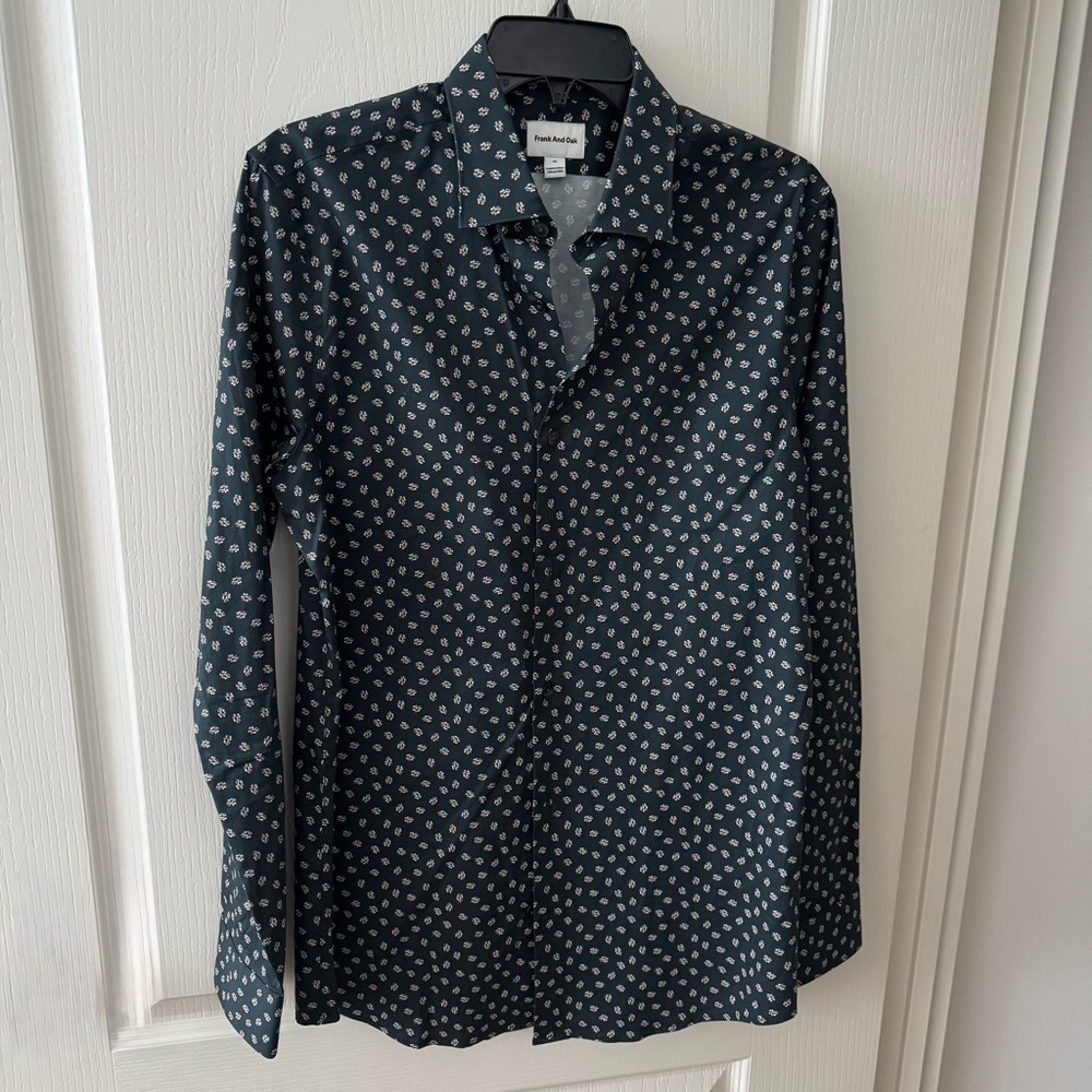 Frank and Oak Men's Shirt LS Dark Green Floral Shirt Sz M